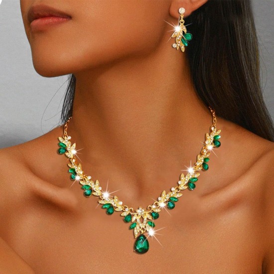 Sixexey Brautschmuck-Set für Hochzeit, Gold, Kristall, Strass, Halsschmuck, Abschlussball, Kostümschmuck, Halskette für Frauen