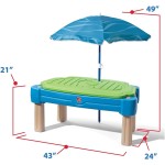 Step2 Cascading Cove Sand- und Wassertisch, sensorisches Aktivitätsspielset für Kinder, kommt mit Regenschirm, sommerlichem Outdoor-Spielzeug, 7-teiligem Spielzeugzubehör, für Kleinkinder ab 1,5 Jahren