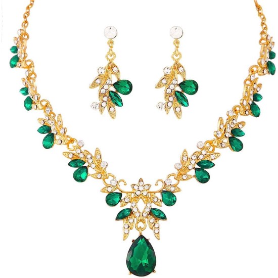 Sixexey Brautschmuck-Set für Hochzeit, Gold, Kristall, Strass, Halsschmuck, Abschlussball, Kostümschmuck, Halskette für Frauen