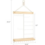 Mkono Hängender Schmuck-Organizer, wandmontierter Ohrringhalter, Halskettenhalter aus Metall, Holzregal mit 55 Löchern und 7 Haken, Präsentationsständer zur Aufbewahrung von Armbändern, Ringen, Ohrsteckern, Zubehör, Damenschlafzimmerdekoration