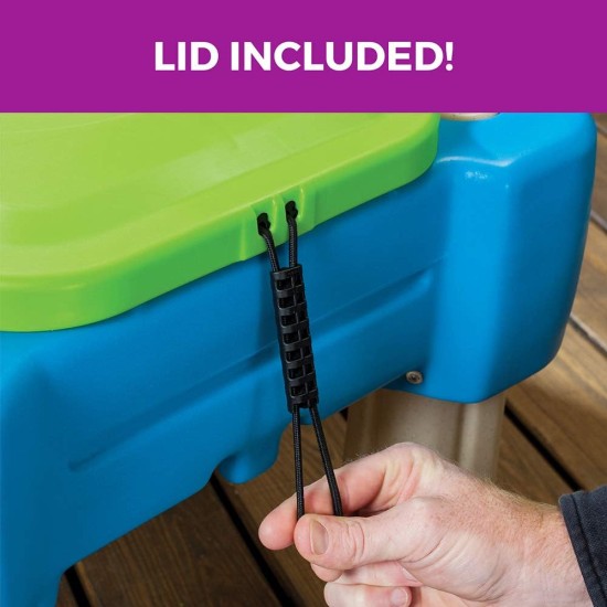 Step2 Cascading Cove Sand- und Wassertisch, sensorisches Aktivitätsspielset für Kinder, kommt mit Regenschirm, sommerlichem Outdoor-Spielzeug, 7-teiligem Spielzeugzubehör, für Kleinkinder ab 1,5 Jahren