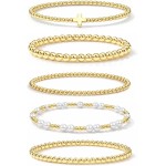 Goldarmbänder für Damenschmuck – Osterkörbchen, Kreuz-/Perlen-/Perlenarmbänder-Set, zierliche 14-Karat-vergoldete Perlenarmbänder im Stapel, Geburtstags-Ostergeschenke für Frauen