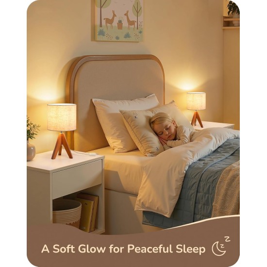 EDISHINE Stativ-Tischlampe, kleine süße Nachttischlampe mit leinenbeigem Lampenschirm, Nachttischlampe für Kinderzimmer, Schlafzimmer, Kinderzimmer, Wohnzimmer, hellbrauner Holzsockel, E26-Fassung, 14,2 Zoll