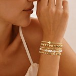 Goldarmbänder für Damenschmuck – Osterkörbchen, Kreuz-/Perlen-/Perlenarmbänder-Set, zierliche 14-Karat-vergoldete Perlenarmbänder im Stapel, Geburtstags-Ostergeschenke für Frauen