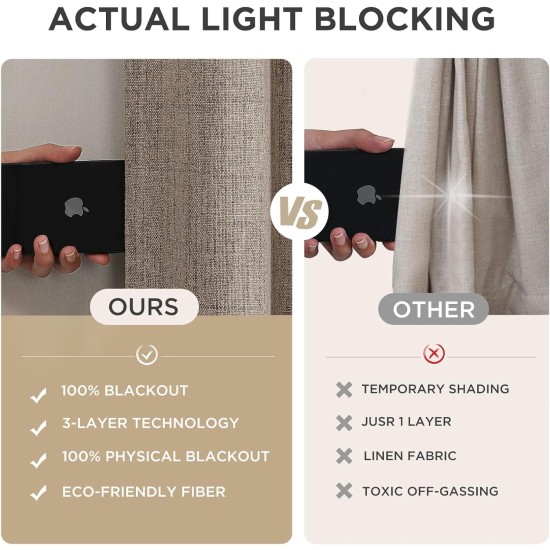 Joydeco Verdunkelungsvorhänge für Schlafzimmer – Naturleinen, 213 cm lang, 100 % lichtblockierend, 2 Bahnen-Set, Stangentasche und Laschen auf der Rückseite, Wohnzimmervorhänge, wärmeisolierte raumverdunkelnde Fenstervorhänge Joydeco Verdunkelungsvorhänge für Schlafzimmer – Naturleinen, 213 cm lang, 100 % lichtblockierend, 2 Bahnen-Set, Stangentasche und Laschen auf der Rückseite, Wohnzimmervorhänge, wärmeisolierte raumverdunkelnde Fenstervorhänge