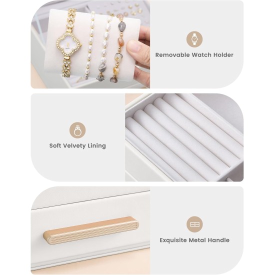 Lolalet 2-lagiger Schmuckkästchen-Organizer für Damen und Mädchen, Schmuck-Aufbewahrungsbox mit Schubladen für Halsketten, Ringe, Ohrringe, Armbanduhren, Geschenke für Galentines, Valentinstag, Freundin, Ehefrau – Beige Lolalet 2-lagiger Schmuckkästchen-Organizer für Damen und Mädchen, Schmuck-Aufbewahrungsbox mit Schubladen für Halsketten, Ringe, Ohrringe, Armbanduhren, Geschenke für Galentines, Valentinstag, Freundin, Ehefrau – Beige