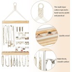 Mkono Hängender Schmuck-Organizer, wandmontierter Ohrringhalter, Halskettenhalter aus Metall, Holzregal mit 55 Löchern und 7 Haken, Präsentationsständer zur Aufbewahrung von Armbändern, Ringen, Ohrsteckern, Zubehör, Damenschlafzimmerdekoration