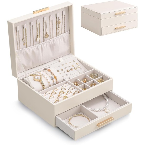 Lolalet 2-lagiger Schmuckkästchen-Organizer für Damen und Mädchen, Schmuck-Aufbewahrungsbox mit Schubladen für Halsketten, Ringe, Ohrringe, Armbanduhren, Geschenke für Galentines, Valentinstag, Freundin, Ehefrau – Beige Lolalet 2-lagiger Schmuckkästchen-Organizer für Damen und Mädchen, Schmuck-Aufbewahrungsbox mit Schubladen für Halsketten, Ringe, Ohrringe, Armbanduhren, Geschenke für Galentines, Valentinstag, Freundin, Ehefrau – Beige