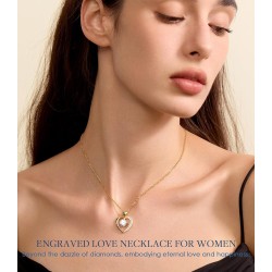 Beam & Bask Moissanit-Herzanhänger-Halsketten für Frauen, mit LIEBE graviert, Sterlingsilber mit 18-karätigem Gold überzogen, Jubiläums- und Geburtstagsschmuck für Ehefrau, Freundin, Mutter oder Sie