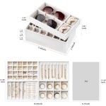 Samt-Schmuckschubladen-Organizer-Tabletts – weißes stapelbares Set mit Schmuckaufbewahrungseinsätzen, 4-lagiges Schmucktablett-Set für Ohrringe, Ringe, Halsketten, Armbänder mit herausnehmbaren Trennwänden für Kommode und Schminktisch