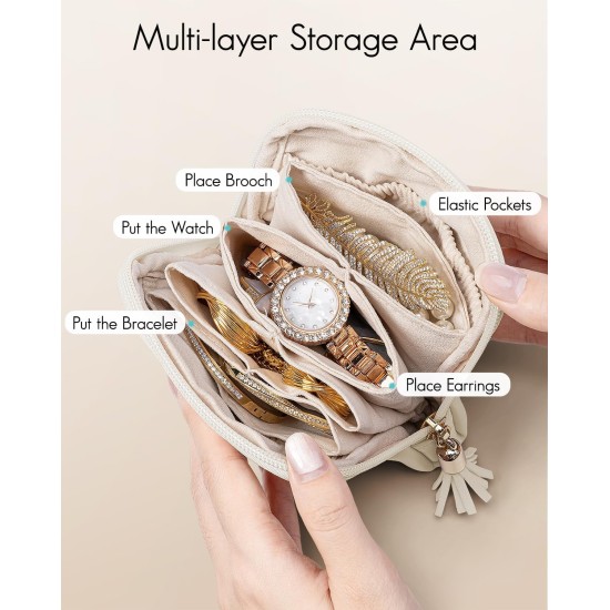 VLANDO Kleines Reise-Schmucketui, Brautjungfern-Geschenke, Schmuckbeutel mit Reißverschluss, Samt-Schmuck-Organizer, Aufbewahrungstasche für Armbänder, Ringe, Ohrringe, Cremeweiß VLANDO Kleines Reise-Schmucketui, Brautjungfern-Geschenke, Schmuckbeutel mit Reißverschluss, Samt-Schmuck-Organizer, Aufbewahrungstasche für Armbänder, Ringe, Ohrringe, Cremeweiß