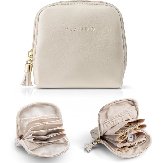 VLANDO Kleines Reise-Schmucketui, Brautjungfern-Geschenke, Schmuckbeutel mit Reißverschluss, Samt-Schmuck-Organizer, Aufbewahrungstasche für Armbänder, Ringe, Ohrringe, Cremeweiß VLANDO Kleines Reise-Schmucketui, Brautjungfern-Geschenke, Schmuckbeutel mit Reißverschluss, Samt-Schmuck-Organizer, Aufbewahrungstasche für Armbänder, Ringe, Ohrringe, Cremeweiß