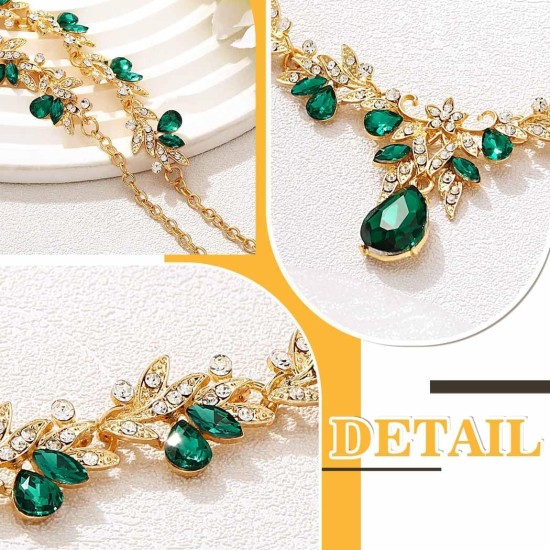 Sixexey Brautschmuck-Set für Hochzeit, Gold, Kristall, Strass, Halsschmuck, Abschlussball, Kostümschmuck, Halskette für Frauen