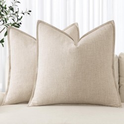 MIULEE dekorative Leinen-Kissenbezüge, 50,8 x 50,8 cm, natürliches Beige, Boho-Bauernhaus, neutrale Couch-Überwurfkissen für das Bett, 2er-Pack, Akzent moderne Kissenbezüge, Sofa, Wohnzimmer, Heimdekoration