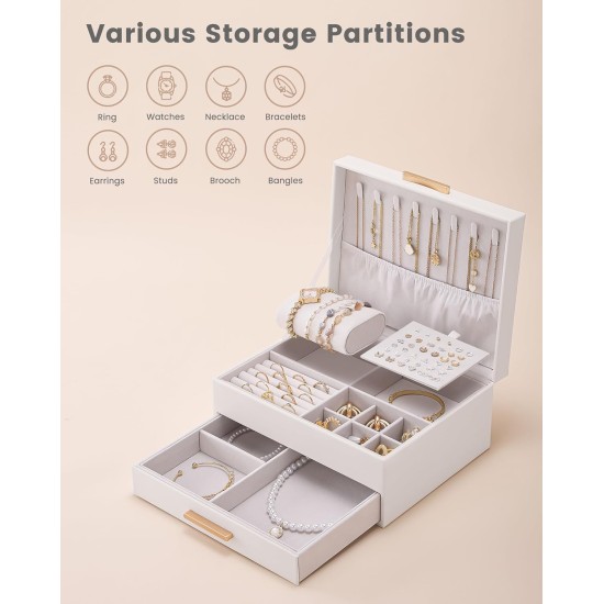 Lolalet 2-lagiger Schmuckkästchen-Organizer für Damen und Mädchen, Schmuck-Aufbewahrungsbox mit Schubladen für Halsketten, Ringe, Ohrringe, Armbanduhren, Geschenke für Galentines, Valentinstag, Freundin, Ehefrau – Beige Lolalet 2-lagiger Schmuckkästchen-Organizer für Damen und Mädchen, Schmuck-Aufbewahrungsbox mit Schubladen für Halsketten, Ringe, Ohrringe, Armbanduhren, Geschenke für Galentines, Valentinstag, Freundin, Ehefrau – Beige