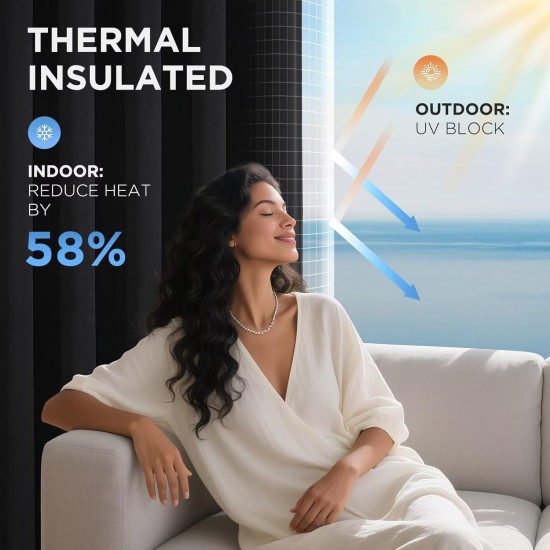 Joydeco Verdunkelungsvorhänge für Schlafzimmer, Verdunkelungsvorhänge, 213,4 cm lang, schwarze Vorhänge mit Ösen, geräuschreduzierende, energiesparende, wärmeisolierte und faltenfreie Vorhänge für Wohnzimmer, 2 Bahnen Joydeco Verdunkelungsvorhänge für Schlafzimmer, Verdunkelungsvorhänge, 213,4 cm lang, schwarze Vorhänge mit Ösen, geräuschreduzierende, energiesparende, wärmeisolierte und faltenfreie Vorhänge für Wohnzimmer, 2 Bahnen