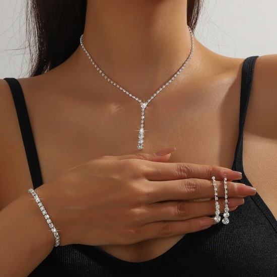 NEWITIN 15-teiliges Silber-Schmuckset für Damen, Abschlussball, Kostüm, Juwelen, Strass-Kristall-Halsketten, Tennis-Armbänder, Ringe, Ohrringe, Brautschmuck, Hochzeit, Schmuck-Sets für Bräute, Brautjungfern NEWITIN 15-teiliges Silber-Schmuckset für Damen, Abschlussball, Kostüm, Juwelen, Strass-Kristall-Halsketten, Tennis-Armbänder, Ringe, Ohrringe, Brautschmuck, Hochzeit, Schmuck-Sets für Bräute, Brautjungfern