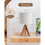 EDISHINE Stativ-Tischlampe, kleine süße Nachttischlampe mit leinenbeigem Lampenschirm, Nachttischlampe für Kinderzimmer, Schlafzimmer, Kinderzimmer, Wohnzimmer, hellbrauner Holzsockel, E26-Fassung, 14,2 Zoll