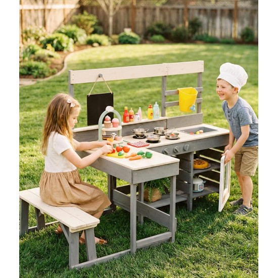 INFANS Matschküche, Outdoor-Spielküche mit Wasserhahn, Kreidetafel, Öfen, abnehmbare Spüle, Kochzubehör, Holz-Kinderküche, Spielset, Hinterhof-Gartenspielzeug, Geschenk für Jungen und Mädchen ab 3 Jahren INFANS Matschküche, Outdoor-Spielküche mit Wasserhahn, Kreidetafel, Öfen, abnehmbare Spüle, Kochzubehör, Holz-Kinderküche, Spielset, Hinterhof-Gartenspielzeug, Geschenk für Jungen und Mädchen ab 3 Jahren