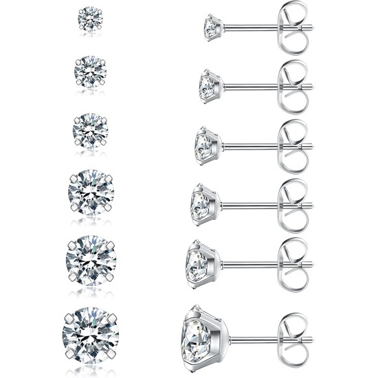 6 Paar Ohrstecker-Set, hypoallergene Zirkonia 316L-Ohrringe, Edelstahl-CZ-Ohrringe 3–8 mm (Stahlfarbe) 6 Paar Ohrstecker-Set, hypoallergene Zirkonia 316L-Ohrringe, Edelstahl-CZ-Ohrringe 3–8 mm (Stahlfarbe)