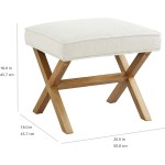 Amazon Basics – Kleine osmanische Fußstütze, quadratischer Mid-Century Modern X-Fußhocker aus Polyester, Leinen, Elfenbeinweiß, 18