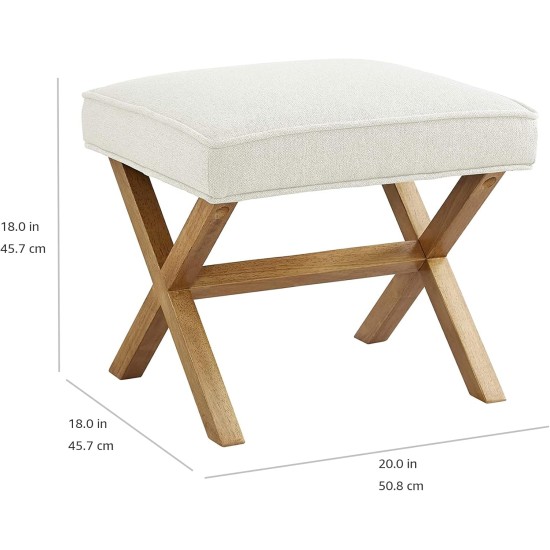 Amazon Basics – Kleine osmanische Fußstütze, quadratischer Mid-Century Modern X-Fußhocker aus Polyester, Leinen, Elfenbeinweiß, 18