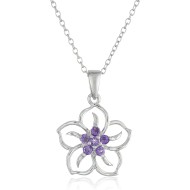 Amazon Collection Halskette mit Geburtsstein-Blumenanhänger aus echtem oder künstlichem Edelstein und Kette aus Sterlingsilber, 45,7 cm