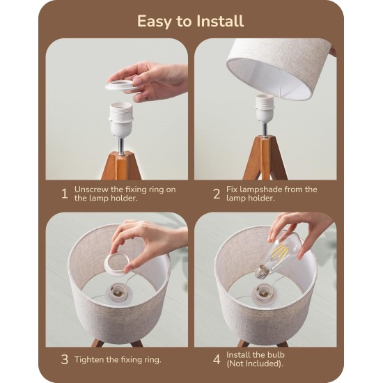 EDISHINE Stativ-Tischlampe, kleine süße Nachttischlampe mit leinenbeigem Lampenschirm, Nachttischlampe für Kinderzimmer, Schlafzimmer, Kinderzimmer, Wohnzimmer, hellbrauner Holzsockel, E26-Fassung, 14,2 Zoll