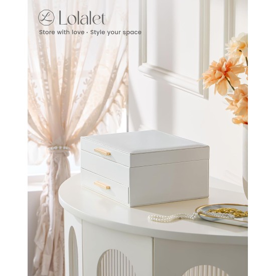Lolalet 2-lagiger Schmuckkästchen-Organizer für Damen und Mädchen, Schmuck-Aufbewahrungsbox mit Schubladen für Halsketten, Ringe, Ohrringe, Armbanduhren, Geschenke für Galentines, Valentinstag, Freundin, Ehefrau – Beige Lolalet 2-lagiger Schmuckkästchen-Organizer für Damen und Mädchen, Schmuck-Aufbewahrungsbox mit Schubladen für Halsketten, Ringe, Ohrringe, Armbanduhren, Geschenke für Galentines, Valentinstag, Freundin, Ehefrau – Beige