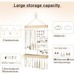 Mkono Hängender Schmuck-Organizer, wandmontierter Ohrringhalter, Halskettenhalter aus Metall, Holzregal mit 55 Löchern und 7 Haken, Präsentationsständer zur Aufbewahrung von Armbändern, Ringen, Ohrsteckern, Zubehör, Damenschlafzimmerdekoration