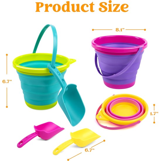 JOYIN Faltbares Strandeimer-Set – 3 Packungen zusammenklappbare Spielzeugeimer mit Schaufeln und Netzrucksack für Kinder, Kleinkinder, Partys, Campingausrüstung, Reisen, Angeln, Wassereimer (Rosa/Lila/Grün) JOYIN Faltbares Strandeimer-Set – 3 Packungen zusammenklappbare Spielzeugeimer mit Schaufeln und Netzrucksack für Kinder, Kleinkinder, Partys, Campingausrüstung, Reisen, Angeln, Wassereimer (Rosa/Lila/Grün)