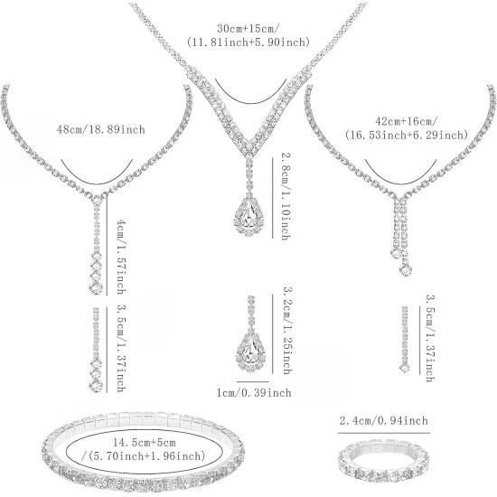 NEWITIN 15-teiliges Silber-Schmuckset für Damen, Abschlussball, Kostüm, Juwelen, Strass-Kristall-Halsketten, Tennis-Armbänder, Ringe, Ohrringe, Brautschmuck, Hochzeit, Schmuck-Sets für Bräute, Brautjungfern NEWITIN 15-teiliges Silber-Schmuckset für Damen, Abschlussball, Kostüm, Juwelen, Strass-Kristall-Halsketten, Tennis-Armbänder, Ringe, Ohrringe, Brautschmuck, Hochzeit, Schmuck-Sets für Bräute, Brautjungfern