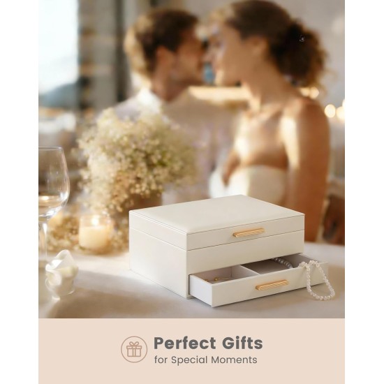 Lolalet 2-lagiger Schmuckkästchen-Organizer für Damen und Mädchen, Schmuck-Aufbewahrungsbox mit Schubladen für Halsketten, Ringe, Ohrringe, Armbanduhren, Geschenke für Galentines, Valentinstag, Freundin, Ehefrau – Beige Lolalet 2-lagiger Schmuckkästchen-Organizer für Damen und Mädchen, Schmuck-Aufbewahrungsbox mit Schubladen für Halsketten, Ringe, Ohrringe, Armbanduhren, Geschenke für Galentines, Valentinstag, Freundin, Ehefrau – Beige