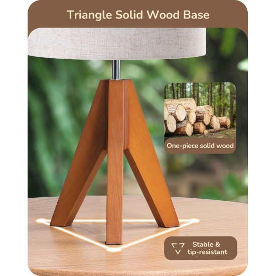 EDISHINE Stativ-Tischlampe, kleine süße Nachttischlampe mit leinenbeigem Lampenschirm, Nachttischlampe für Kinderzimmer, Schlafzimmer, Kinderzimmer, Wohnzimmer, hellbrauner Holzsockel, E26-Fassung, 14,2 Zoll