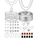 YEEZII 56-teiliges Goldschmuckset für Damen mit 5-teiliger mehrlagiger Halskette, 5-teiliger mehrlagiger Halskette, 12 Armbändern, 4 Creolen, 8 stapelbaren Ringen, 10 Haarnadeln und 12 Ohrsteckern. Schmuckset für Frauen YEEZII 56-teiliges Goldschmuckset für Damen mit 5-teiliger mehrlagiger Halskette, 5-teiliger mehrlagiger Halskette, 12 Armbändern, 4 Creolen, 8 stapelbaren Ringen, 10 Haarnadeln und 12 Ohrsteckern. Schmuckset für Frauen