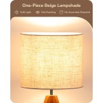 EDISHINE Stativ-Tischlampe, kleine süße Nachttischlampe mit leinenbeigem Lampenschirm, Nachttischlampe für Kinderzimmer, Schlafzimmer, Kinderzimmer, Wohnzimmer, hellbrauner Holzsockel, E26-Fassung, 14,2 Zoll