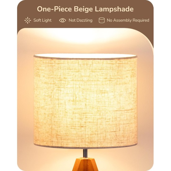EDISHINE Stativ-Tischlampe, kleine süße Nachttischlampe mit leinenbeigem Lampenschirm, Nachttischlampe für Kinderzimmer, Schlafzimmer, Kinderzimmer, Wohnzimmer, hellbrauner Holzsockel, E26-Fassung, 14,2 Zoll