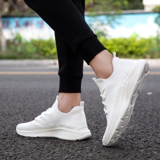 VAMJAM Herren-Laufschuhe, modische Sneakers – leichte, atmungsaktive, fliegende Strick-Schnür-Mesh-Wanderschuhe für Workout, Freizeit-Sportschuhe