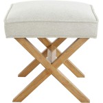 Amazon Basics – Kleine osmanische Fußstütze, quadratischer Mid-Century Modern X-Fußhocker aus Polyester, Leinen, Elfenbeinweiß, 18