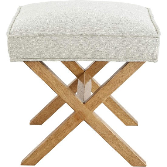 Amazon Basics – Kleine osmanische Fußstütze, quadratischer Mid-Century Modern X-Fußhocker aus Polyester, Leinen, Elfenbeinweiß, 18