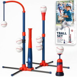 3-in-1-Baseball-Set für Kinder und Kleinkinder im Alter von 3–5 Jahren – inklusive Teeballständer, hängendem Tee, automatischem Ballwerfer und 6 Softbällen – höhenverstellbar für drinnen und draußen – Sportgeschenk für Jungen