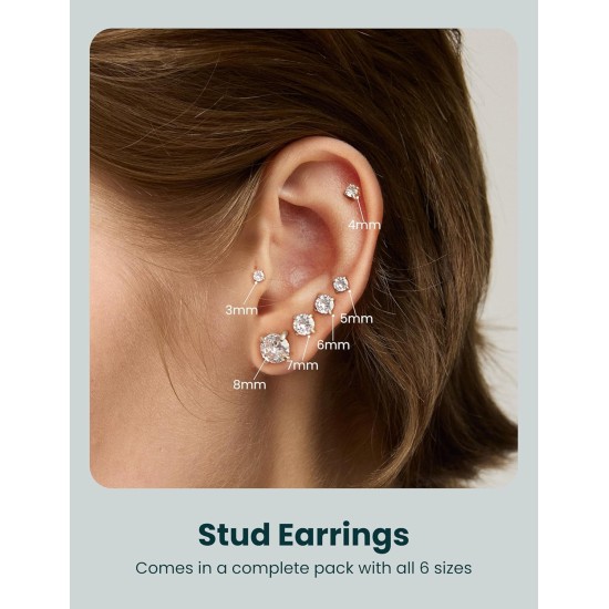 6 Paar Ohrstecker-Set, hypoallergene Zirkonia 316L-Ohrringe, Edelstahl-CZ-Ohrringe 3–8 mm (Stahlfarbe) 6 Paar Ohrstecker-Set, hypoallergene Zirkonia 316L-Ohrringe, Edelstahl-CZ-Ohrringe 3–8 mm (Stahlfarbe)