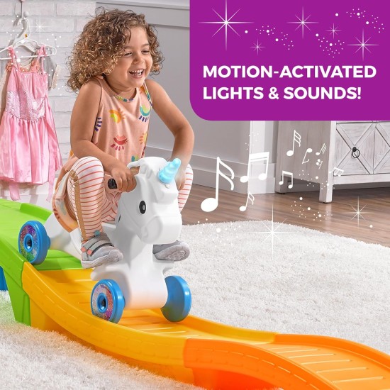 Step2 Einhorn-Auf- und -Ab-Achterbahn für Kinder, Rutschauto, Spielset für drinnen und draußen, aus robustem Kunststoff, maximales Gewicht 22,7 kg, für Kleinkinder von 2–5 Jahren, mehrfarbig
