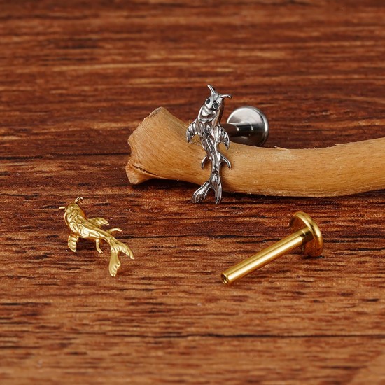 FINE4U 1PC Helix Conch Piercing-Schmuck für Frauen 16G 6mm 8mm - ASTM F136 Titan-Knorpel-Ohrstecker mit flacher Rückseite