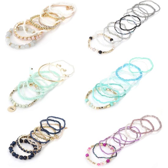 LOYALLOOK 6 Sets böhmische stapelbare Perlenarmbänder für Damen, dehnbar, böhmischer Stil, dehnbar, mehrschichtig, Boho-Armband-Set LOYALLOOK 6 Sets böhmische stapelbare Perlenarmbänder für Damen, dehnbar, böhmischer Stil, dehnbar, mehrschichtig, Boho-Armband-Set