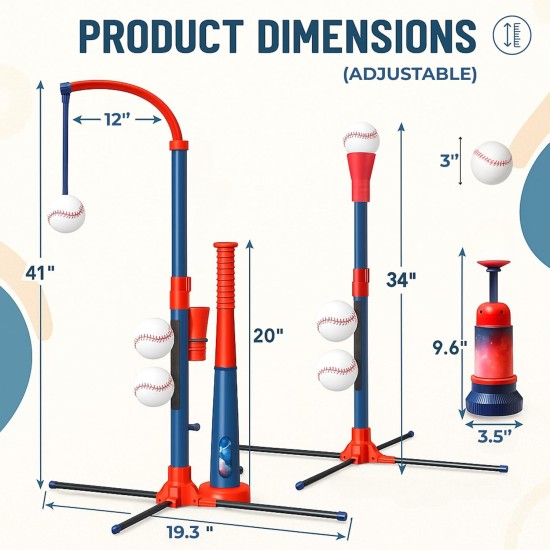 3-in-1-Baseball-Set für Kinder und Kleinkinder im Alter von 3–5 Jahren – inklusive Teeballständer, hängendem Tee, automatischem Ballwerfer und 6 Softbällen – höhenverstellbar für drinnen und draußen – Sportgeschenk für Jungen 3-in-1-Baseball-Set für Kinder und Kleinkinder im Alter von 3–5 Jahren – inklusive Teeballständer, hängendem Tee, automatischem Ballwerfer und 6 Softbällen – höhenverstellbar für drinnen und draußen – Sportgeschenk für Jungen