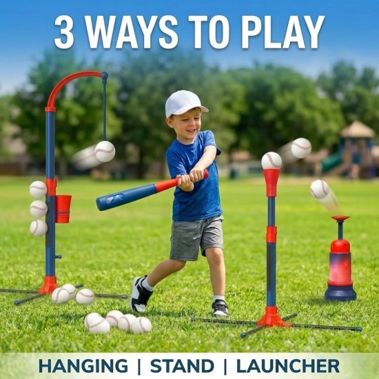 3-in-1-Baseball-Set für Kinder und Kleinkinder im Alter von 3–5 Jahren – inklusive Teeballständer, hängendem Tee, automatischem Ballwerfer und 6 Softbällen – höhenverstellbar für drinnen und draußen – Sportgeschenk für Jungen 3-in-1-Baseball-Set für Kinder und Kleinkinder im Alter von 3–5 Jahren – inklusive Teeballständer, hängendem Tee, automatischem Ballwerfer und 6 Softbällen – höhenverstellbar für drinnen und draußen – Sportgeschenk für Jungen