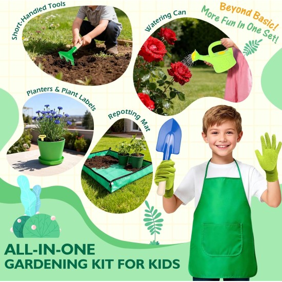 Gartenset für Kinder, Outdoor-Spielzeug mit Schubkarre und Gartenwerkzeugen, Gartenset für Kleinkinder mit Umtopfmatte, Handschuhen, Schürze, Gießkanne, Rollenspiel-Lernspielzeug für Kinder Jungen und Mädchen von 3–8 Jahren Gartenset für Kinder, Outdoor-Spielzeug mit Schubkarre und Gartenwerkzeugen, Gartenset für Kleinkinder mit Umtopfmatte, Handschuhen, Schürze, Gießkanne, Rollenspiel-Lernspielzeug für Kinder Jungen und Mädchen von 3–8 Jahren