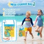 Strandspielzeug, Sandspielzeug für Kinder, Jungen und Mädchen, mit 2 Baufahrzeugen, 2 zusammenklappbaren Eimern, Sandburg-Bausatz, Sandformen, Netzbeutel, Outdoor-Spielzeug für Kinder im Alter von 4–8 Jahren