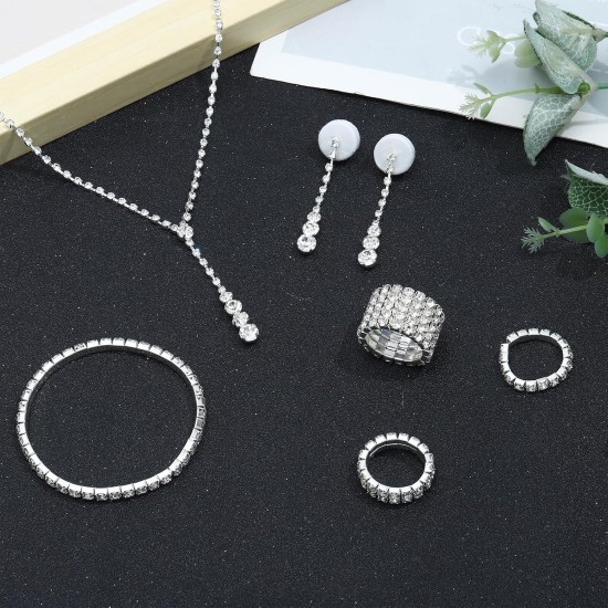 NEWITIN 15-teiliges Silber-Schmuckset für Damen, Abschlussball, Kostüm, Juwelen, Strass-Kristall-Halsketten, Tennis-Armbänder, Ringe, Ohrringe, Brautschmuck, Hochzeit, Schmuck-Sets für Bräute, Brautjungfern NEWITIN 15-teiliges Silber-Schmuckset für Damen, Abschlussball, Kostüm, Juwelen, Strass-Kristall-Halsketten, Tennis-Armbänder, Ringe, Ohrringe, Brautschmuck, Hochzeit, Schmuck-Sets für Bräute, Brautjungfern